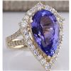 Image 2 : 8.16 CTW Natural Blue Tanzanite And Diamond Ring 18K Solid Yellow Gold