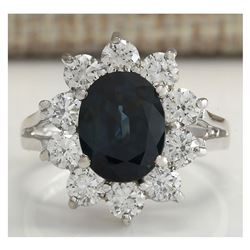 3.41 CTW Natural Blue Sapphire Diamond Ring 14K Solid White Gold