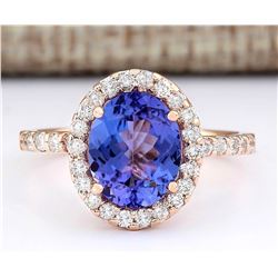 3.10 CTW Natural Tanzanite And Diamond Ring In 18K Rose Gold