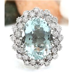 9.41 CTW Natural Aquamarine 14K Solid White Gold Diamond Ring