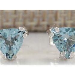1.70 CTW Natural Aquamarine Earrings 18K Solid White Gold