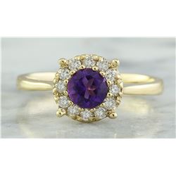 0.72 CTW Amethyst 18K Yellow Gold Diamond Ring