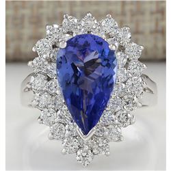 4.46 CTW Natural Tanzanite And Diamond Ring In 14K White Gold