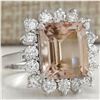 Image 2 : 7.92CTW Natural Peach Morganite And Diamond Ring In 18K Solid White Gold