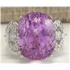 Image 1 : 22.38 CTW Natural Kunzite And Diamond Ring In 18K Solid White Gold