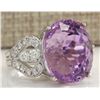 Image 2 : 22.38 CTW Natural Kunzite And Diamond Ring In 18K Solid White Gold