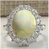 Image 1 : 5.93 CTW Natural Opal And Diamond Ring In 14K Solid White Gold