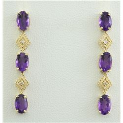 2.65 CTW Amethyst 14K Yellow Gold Diamond Earrings