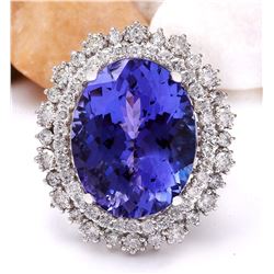 17.52 CTW Natural Tanzanite 14K Solid White Gold Diamond Ring