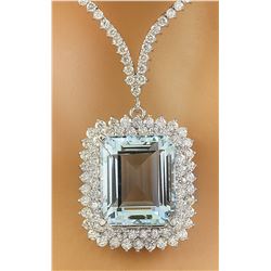 28.60 CTW Aquamarine 18K White Gold Diamond Necklace