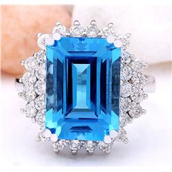 9.10 CTW Natural Topaz 18K Solid White Gold Diamond Ring
