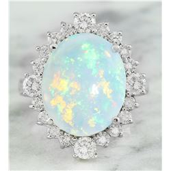 5.85 CTW Opal 18K White Gold Diamond Ring