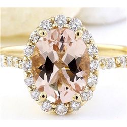 2.28 CTW Natural Morganite 18K Solid Yellow Gold Diamond Ring
