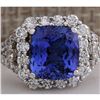 Image 1 : 4.89 CTW Natural Blue Tanzanite And Diamond Ring In 18K Solid White Gold