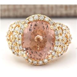 7.49 CTW Natural Morganite And Diamond Ring In 18K Solid Yellow Gold