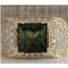 Image 1 : 3.37 CTW Natural Green Tourmaline And Diamond Ring 14K Solid Yellow Gold