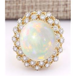 11.29 CTW Natural Opal And Diamond Ring In 18K Yellow Gold