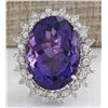 Image 1 : 19.80 CTW Natural Amethyst And Diamond Ring In 14K Solid White Gold