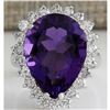 Image 1 : 10.80 CTW Natural Amethyst And Diamond Ring In 14K Solid White Gold
