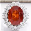 Image 1 : 12.03 CTW Natural Mandarin Garnet And Diamond Ring 14K Solid White Gold