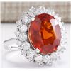 Image 2 : 12.03 CTW Natural Mandarin Garnet And Diamond Ring 14K Solid White Gold