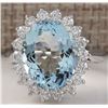 Image 1 : 5.92 CTW Natural Aquamarine And Diamond Ring In 14K Solid White Gold