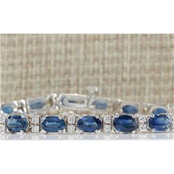 12.80 CTW Natural Blue Sapphire Diamond Bracelet 14K Solid White Gold