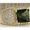 Image 3 : 3.37 CTW Natural Green Tourmaline And Diamond Ring 18K Solid Yellow Gold