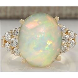 6.67 CTW Natural Opal And Diamond Ring 14K Solid Yellow Gold