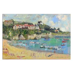 Alex Zwarenstein, "Clouds Over New Quay" Original Oil Painting on Canvas, Hand Signed with Certifica