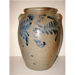 BLUE DECORATED STONEWARE CROCK
