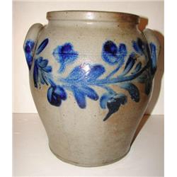 BLUE DECORATED STONEWARE CROCK