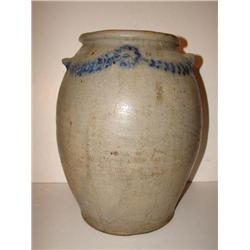 BLUE DECORATED STONEWARE CROCK