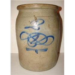 BLUE DECORATED STONEWARE CROCK