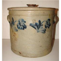 BLUE DECORATED STONEWARE CROCK