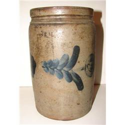 BLUE DECORATED STONEWARE CROCK