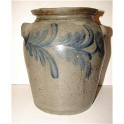 BLUE DECORATED STONEWARE CROCK