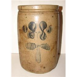 BLUE DECORATED STONEWARE CROCK