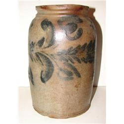 BLUE DECORATED STONEWARE CROCK