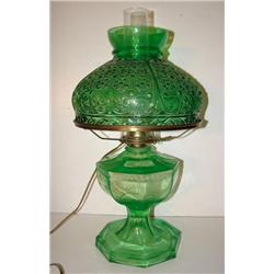VICTORIAN GREEN GLASS TABLE LAMP