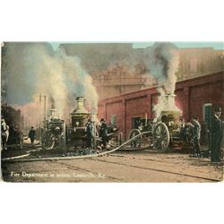 Antique / Vintage Postcard Fire Department Louisville