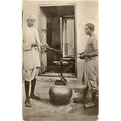 Antique / Vintage Rare Postcard India Butter Making