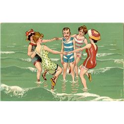Antique / Vintage Postcard Art Nouveau Bather