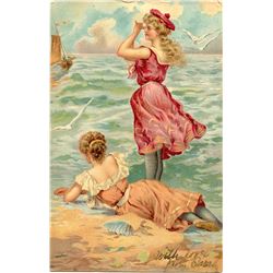 Antique / Vintage Postcard Art Nouveau Bather