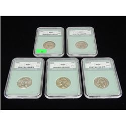 5 HIGH-GRADE WASHINGTON SILVER QUARTERS