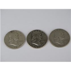 LOT OF 3 FRANKLIN HALF DOLLARS