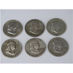 LOT OF 6 FRANKLIN HALF DOLLARS