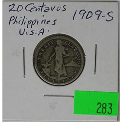 1909-S PHILLIPINES - USA 20 CENTAVOS