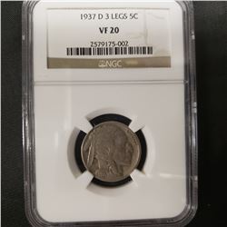 1937 D 3 Legged Buffalo Nickel