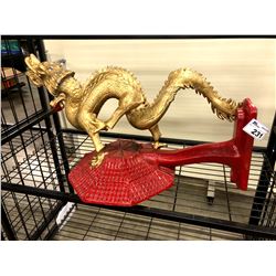 RED AND GOLD WALL MOUNTING DRAGON SCULPTURE - SOME DAMAGE